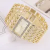 Cross-border best-selling fashionable diamond-encrusted square ladies' bracelet wristwatch, light luxury high-end skeletonized bracelet quartz watch details Picture
